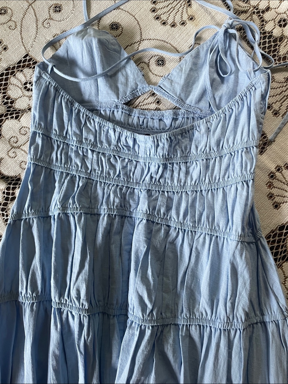 SNDYS. Tahlia Light Blue Spaghetti-Strap Maxi Dress with Tiered Layers - Picture 6 of 7